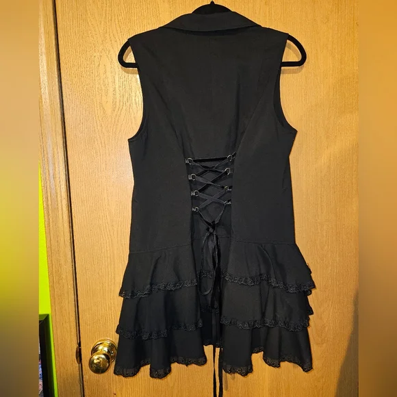 Spin Doctor Steampunk Gothic Lined Longline Waistcoat Maxi Vest Ribbon Lacing - Picture 3 of 4